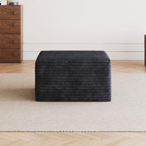 Pouf Ottoman Noir Y152 - Tabouret Poof en Tissu, Coussin Assise Noir pour Salon, Lot de 1, Siège Pliable (1/5)