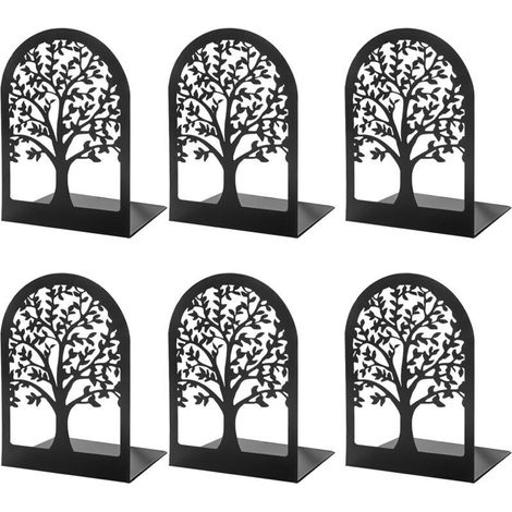 Bardusch-Serre-livres métal noir arbre, 3 paires, 17,5x12x8,5 cm, pour livres lourds, bureau, école, bibliothèque (1/4)