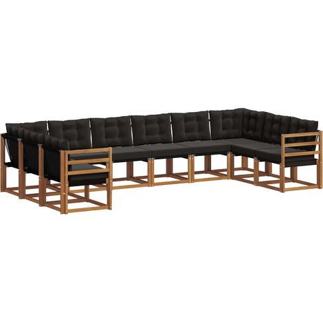 Outdoor Sofa Set with Cushion 10 pcs Natural and Black vidaXL (1/5)