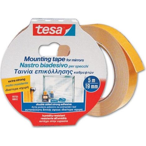 Nastro Biadesivo Extra Tesa H 19mm L. 5mt  ideale per specchi e oggetti piani