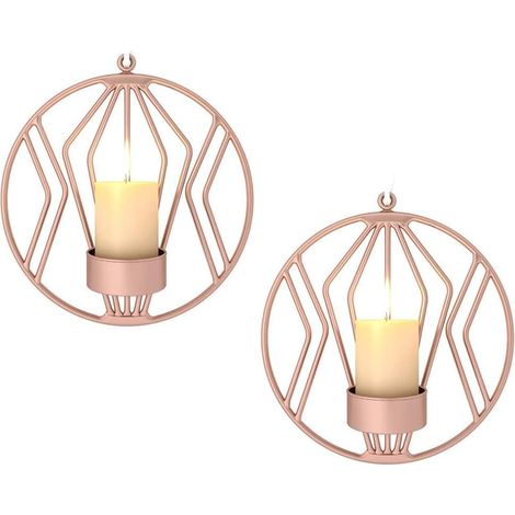 2pcs Chandeliers Muraux en Métal, Décorations Murales, Éclairage pour Le Dîner Aux Chandelles dans Le Salon/Salle À Manger/Comptoir, Or Rose