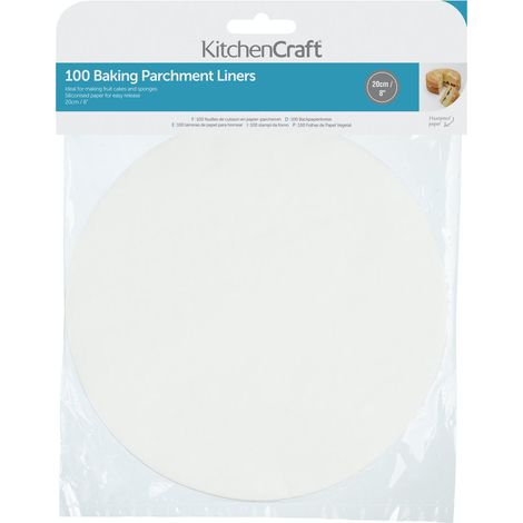 KitchenCraft Papel para hornear antiadherente, doble cara, redondo, 2 cm (8") - Círculos (paquete de 1)