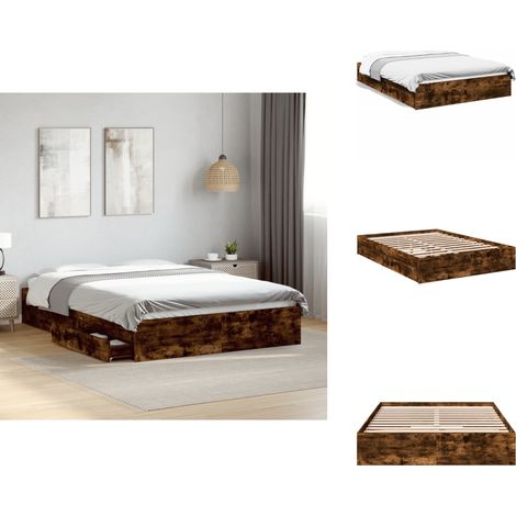 Bettgestell mit Schubladen Räuchereiche 140x200cm Holzwerkstoff - Holzbettfundament - Bettsystem - Doppelbett - Schrankbett - Massivholzbette
