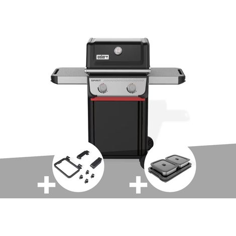 Barbecue à gaz Spirit E-210 + Set d'accessoires clipsables Weber Works + Kit de préparation et de service - Weber