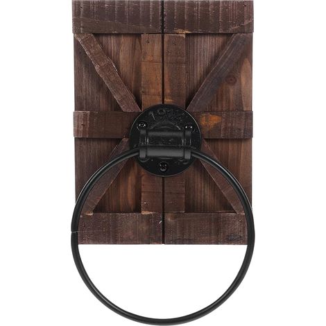Porte-serviettes mural rustique vintage avec support en bois, en fer, pour salle de bain, cuisine, toilettes et buanderie, finition marron