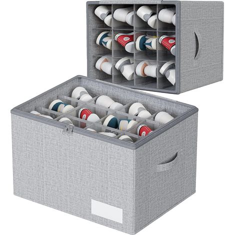 Rangement à chaussures pour 12 paires, grand organiseur de placard, support de fond et poignées renforcées, gris, pour rangement chaussures et vestiaire (1/5)