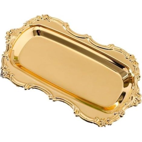 Plateau de service vintage en acier inoxydable, plateau de salle de bain, plateau décoratif en marbre pour bougie, petite plante, savon (doré) (1/5)