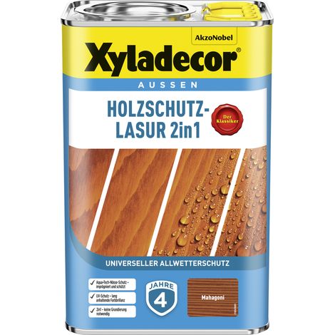 Xyladecor Holzschutz-Lasur 2in1, Universeller Allwetter-Schutz -Der Klassiker, Mahagoni, 4 l (1/5)
