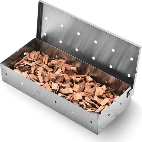 Lot de 2 botes de fumage, 22 × 9,7 × 4,3 cm, en acier inoxydable, pour barbecue à gaz, bote à fumer, accessoires de barbecue pour barbecue électrique, barbecue et barbecue (argenté) (1/5)