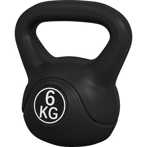 Kettlebell 6kg Plastica e Sabbia Base Piatta Impugnatura 20x13x22 cm Nero (1/5)