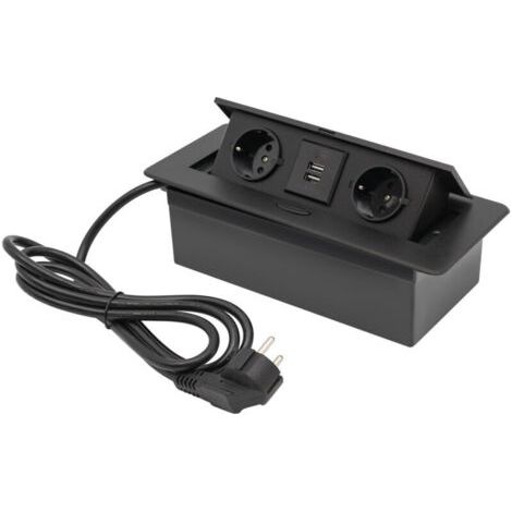 Prise encastrée avec 2 prises USB 2 Euro prise de table polyvalente Aluminium Noir (1/4)