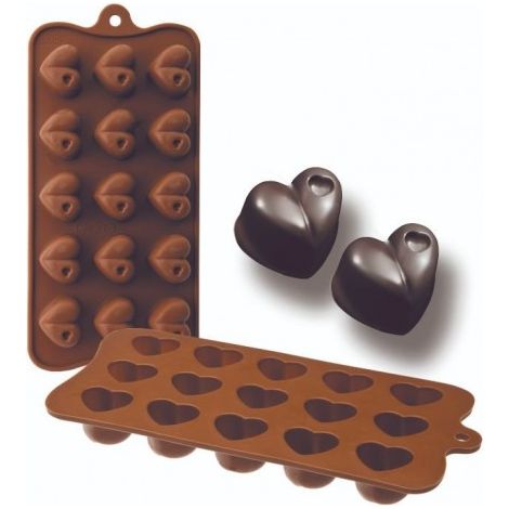 Ibili Molde de silicona flexible para chocolate corazón dorado
