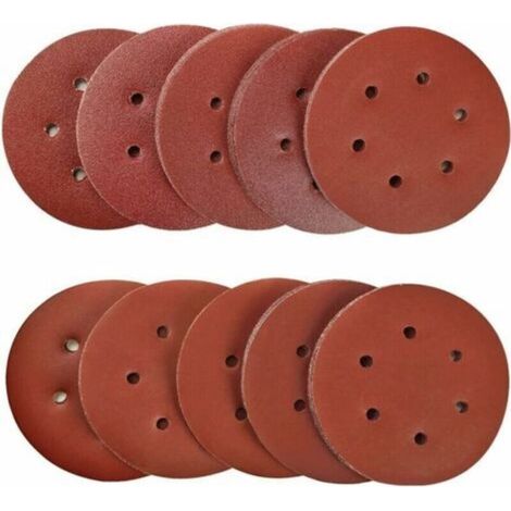 100 Pieces 150mm Sanding Discs, Abrasive Discs, 40/80/120/180/320/600/800/1000/1500/2000 Grit, Ideal for Sanding/Polishing/Derusting for 6-Hole Random Orbital Sanders (1/5)