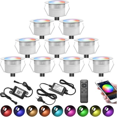 10x Wifi Multicolore RGBWW(4 en 1) 0.6W Ø31mm Spot Encastrable Exterieur Dimmable Fonctionne Avec, Google Home,Spots LED Encastrable DC12V Etanche IP67 (1/5)