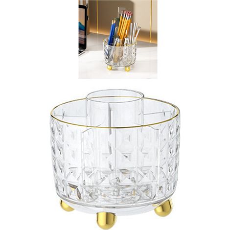 Multifunktionaler, drehbarer Kosmetikorganizer für Make-up und Accessoires, 360°-Drehung, 6 Fächer, ABS, PET, Silikon, transparent, kompakt, 122 x 108 mm (1/5)