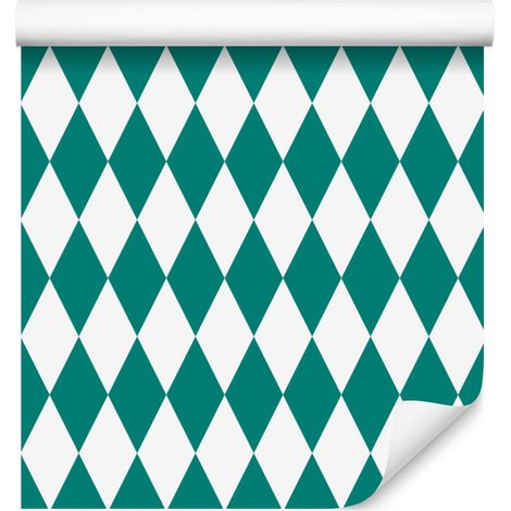 Carta da parati Arlecchino con diamanti, turchese, bianco e menta, 50x1000 cm (1/5)