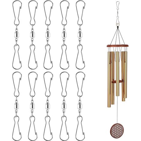 Drehhaken aus Edelstahl – 10er-Pack – Doppeldrehkarabiner – 360°-Drehung – Verwicklungsfrei – Windspiele für Garten und Balkon – Silber (1/4)