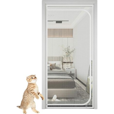 Porte pour chat avec grille anti-griffures et fermeture à glissière pour empêcher les chats et les chiens de sortir (blanc D, 90 x 210 cm) (1/5)