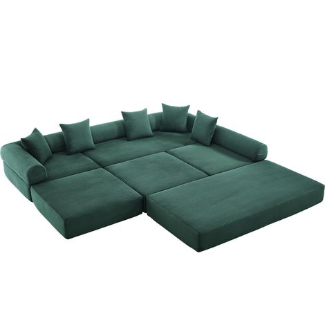 ELVMI Divano Modulare con Tasca Laterale, Convertibile in Letto, Rivestimento in Velluto a Coste, Verde Smeraldo (1/5)