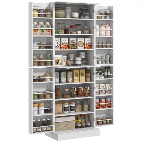 Buffet de cuisine blanc 166 cm avec rangements modulables et porte-épices, panneau de particules (1/5)