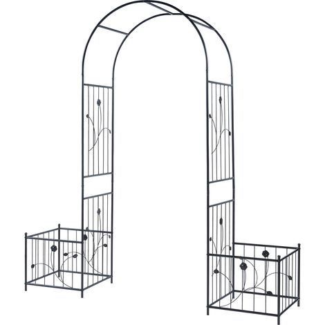 Arco per roseto 220 x 202 x 50 cm con fioriere in acciaio nero 030008858