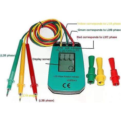 3-Phasen-Tester, digitaler Phasenanzeiger, LED-Phasensequenzmesser, Spannungsprüfer 40–600 V AC, robust, einfache Installation – A74P (1/4)