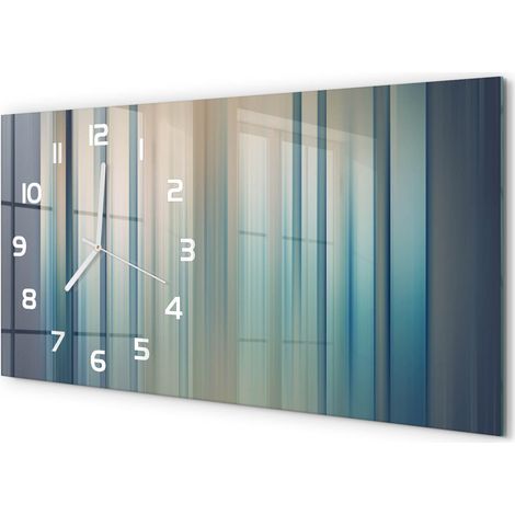 Horloge Murale Panoramique 60x30 cm en Verre Trempé Silencieuse Design Moderne Rayures bleues (1/5)