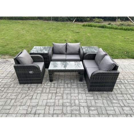 Fimous Rattan Gartenmöbel Sofa Set Tisch & Stühle Set mit 2 Beistelltischen Dunkelgrau Gemischt (1/5)
