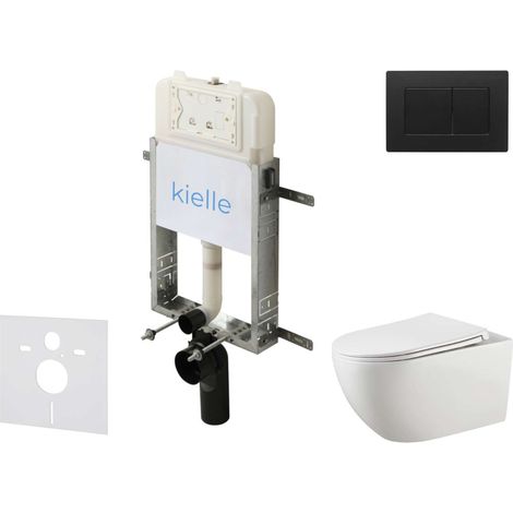 kielle Genesis New - Conjunto de instalación empotrada, inodoro Gaia Rimless, asiento soft-close y pulsador Gemini New III, negro mate 30528SZ18 (1/5)