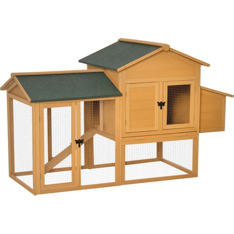 PawHut Hühnerstall mit Auslauf 168x75x103 cm winterfest Hühnerhaus aus Holz mit Nistkasten Rampe herausziehbarem Tablett Asphaltdach Türen Hühnervoliere für 2-4 Hühner Kaninchen Enten Gelb