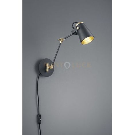 EDWARD APPLIQUE DIFFUSORE ORIENTABILE METALLO NERO OPACO E INTERNO ORO 1 LUCE ATTACCO E14