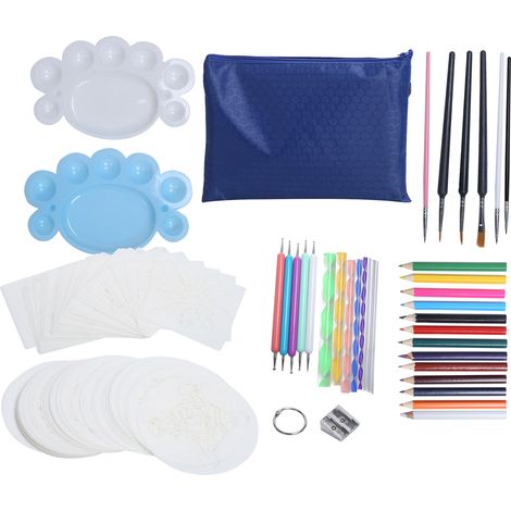 Kit de Peinture DIY, Gabarit de Peinture Mandala, Outils de Pointillage avec Sac de Rangement Bleu, Cadeau de Loisirs Créatifs (1/5)
