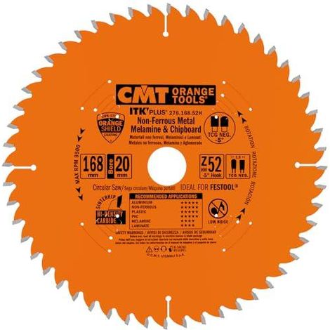 276.168.52H LAME CIRCULAIRE POUR ALUMINIUM HW 168x1,8/1,2x20 Z52 TCG NEG (1/3)