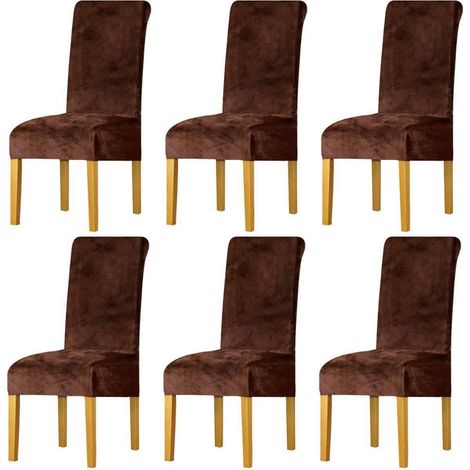 Stuhlhussen 6er Set Samt Dunkler Kaffee, Universell Dehnbar Waschbar (1/5)