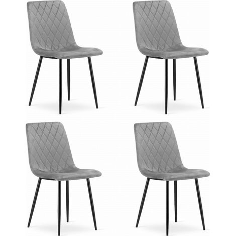 Set di 4 Sedie Turin in Velluto Grigio e Metallo (1/5)