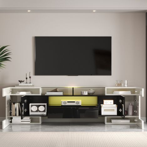 Meuble TV / Banc TV élégant. Éclairage LED. Mobilier de salon. Design moderne. Surface en verre raffinée. (1/5)