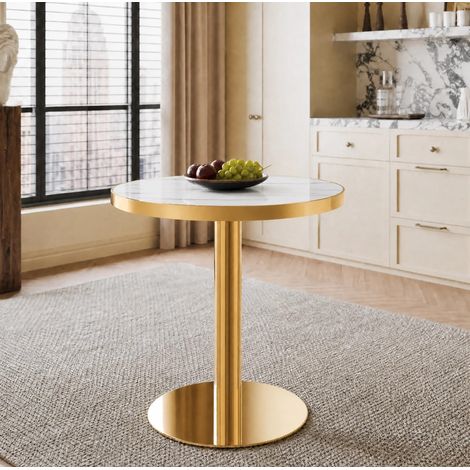 Tavolino rotondo 60x60x74 cm in MDF bianco e oro salvaspazio - FLORAGRACE (1/5)