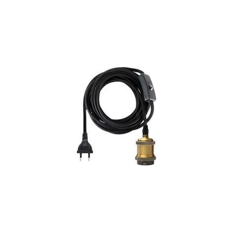 Douille E27 avec Interrupteur, Fil électrique en Tissu de Câble de 1.2 mètres pour Douille Ampoule/ Edison retro suspension Luminair/ Lampe Créative, Adaptateur de Lampe Vintage Laiton (1/5)