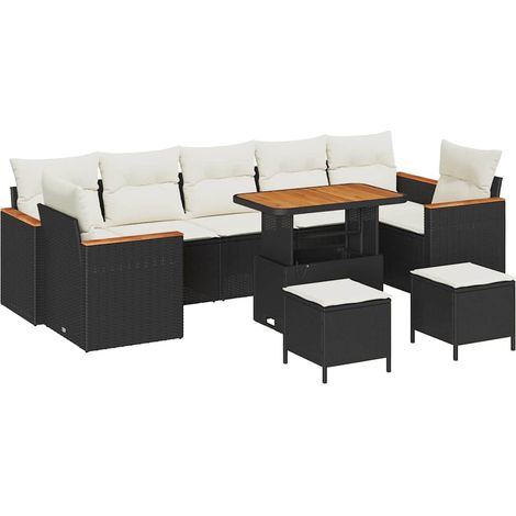 Garden Sofa Set with Cushion 10 pcs Black Poly rattan vidaXL