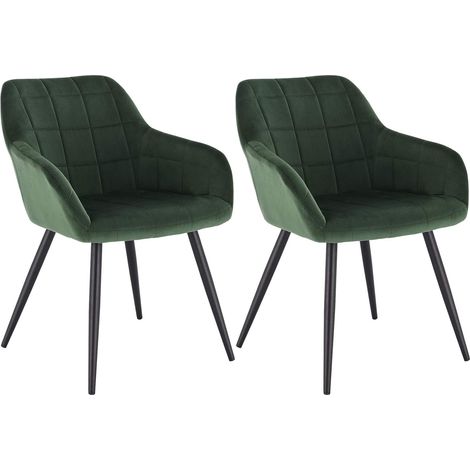 WOLTU 2X Sillas de Comedor Nordicas Estilo Vintage Juego de 2 Silla de Cocina Silla Tapizada con Reposabrazos Tapizadas en Terciopelo Estructura de Metal Verde Oscuro (1/5)