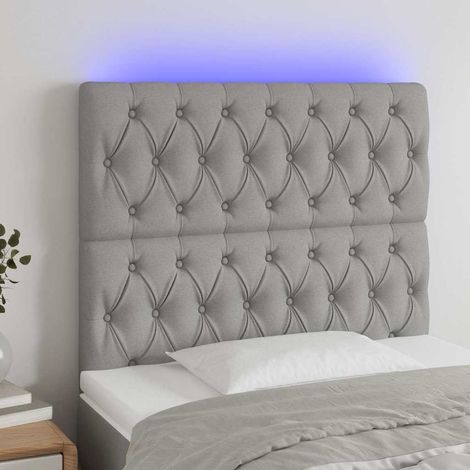 Tête de lit LED réglable en hauteur gris clair en tissu 90 x 7 x 118/128 cm - PANGIVO (1/5)