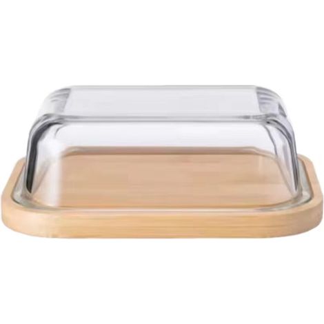 Beurrier, base en bambou, plateau en plastique, facile à nettoyer, compatible lave-vaisselle, 18,5 x 14 x 6,5 cm (1/5)