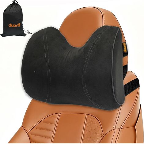 Driver Car Headrest, Suede and Memory Foam, Adjustable Headrest Pillow for Driving, Neck Pillow for Car Seat, Adjustable Shoulder Strap, Comfortable (Black) (1/5)