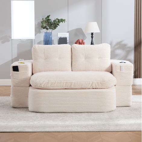 Divano letto 2 in 1 in corda, schienale alto, beige DESVIAE (1/5)