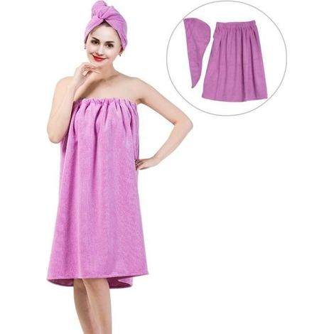 (Helllila, Weiß, Rosa, Rosenrot, Blau, Braun) Badetuch, Set aus weichem Bademantel und Trockenhaube, helllila ES006 (1/4)