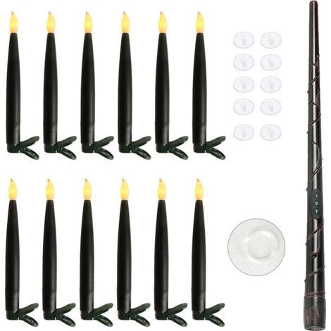 12 Bougies Flottantes LED Noires avec Baguette Magique, Bougies Suspendues Sans Flamme Halloween, Avec pince à bougie – 16 cm (1/5)