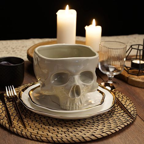 Halloween-Totenkopf-Pastaschüssel, Halloween-Geschirr, Hausbar, Gourmet-Süßigkeitenschale, Retro-Gothic-Tischdeko (1/4)