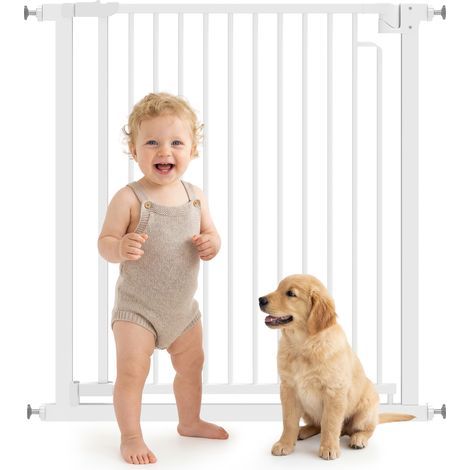 Barrière d'escalier sans perçage, à fermeture automatique, pour enfants, cuisine, escaliers, 76-80 x 76 cm, blanche (1/5)