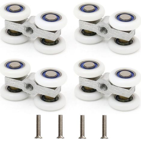Lot de 4 roulettes silencieuses pour porte coulissante - Avec 4 roues - Système de roulettes de douche avec filetage M6 - Roulements à billes - Pour profil de course de 20 mm (1/5)