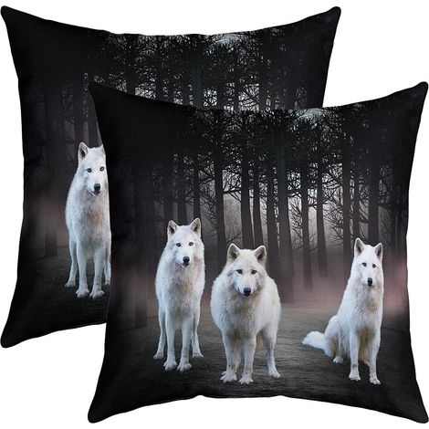 Taie d'oreiller 60 x 60 Cm pour Canapé Lit Loup Hurlement Taie Oreiller Décor Lot De 2 Housse De Coussin Animaux Mountain Lune Housse Coussin Inserts Non Inclus (1/5)